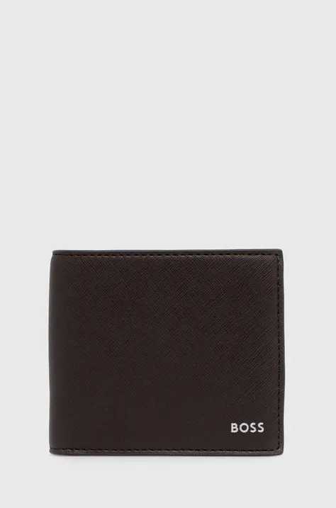 Usnjena denarnica BOSS moški, rjava barva