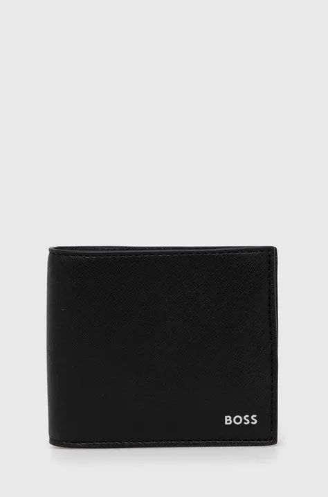 Usnjena denarnica BOSS moški, črna barva
