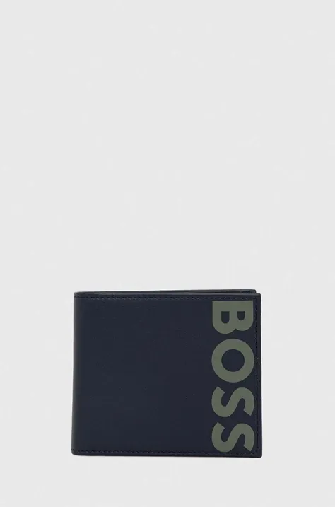 Usnjena denarnica BOSS moški, mornarsko modra barva