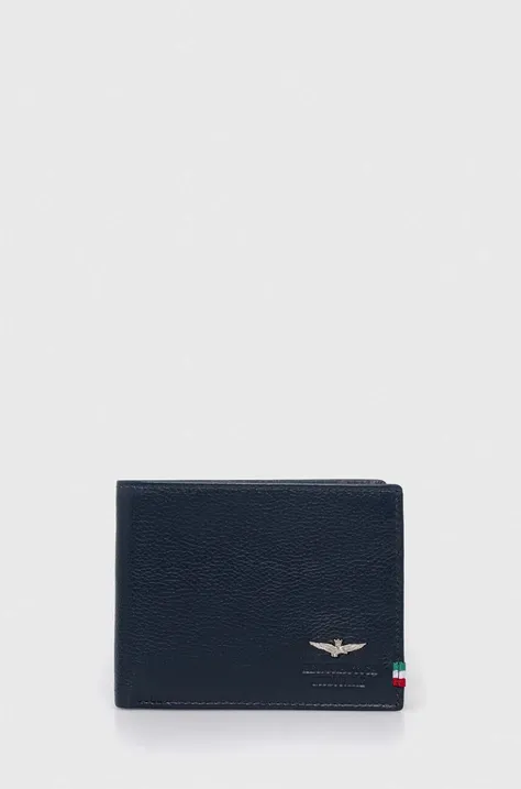 Шкіряний гаманець Aeronautica Militare чоловічий колір синій