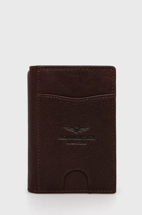 Kožená peněženka Aeronautica Militare hnědá barva