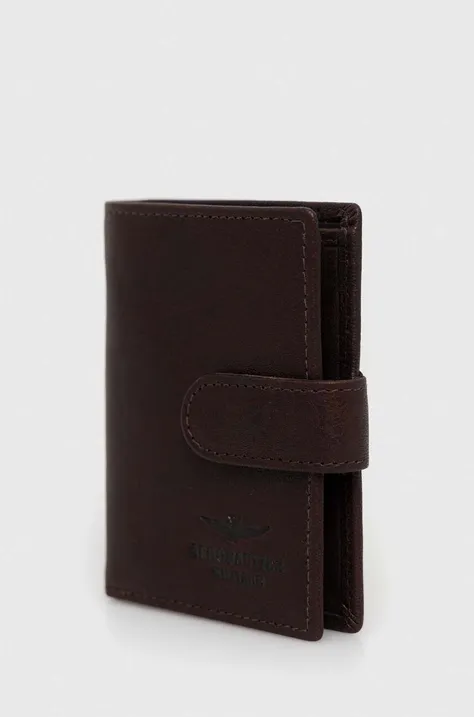 Шкіряний гаманець Aeronautica Militare чоловічий колір коричневий