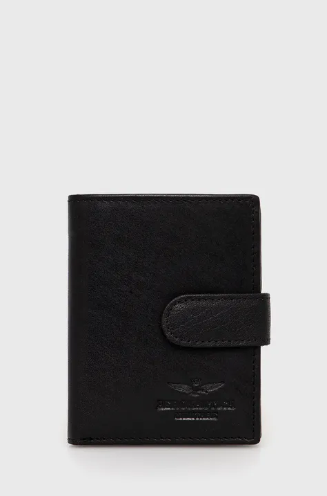 Шкіряний гаманець Aeronautica Militare чоловічий колір чорний