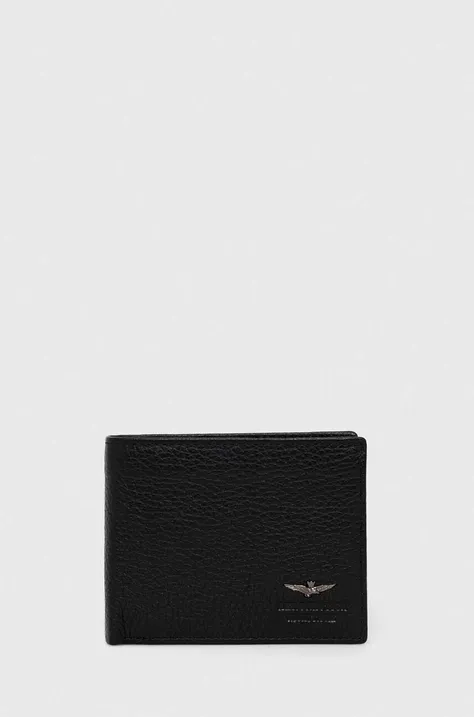 Шкіряний гаманець Aeronautica Militare чоловічий колір чорний