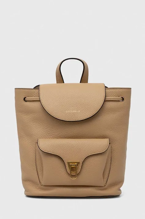 Кожаный рюкзак Coccinelle женский цвет бежевый маленький однотонный