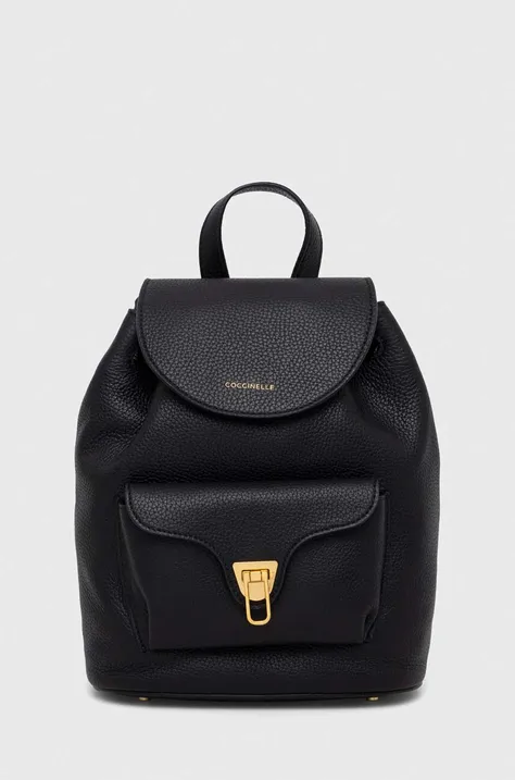 Kožni ruksak Coccinelle za žene, boja: crna, mali, jednobojni model