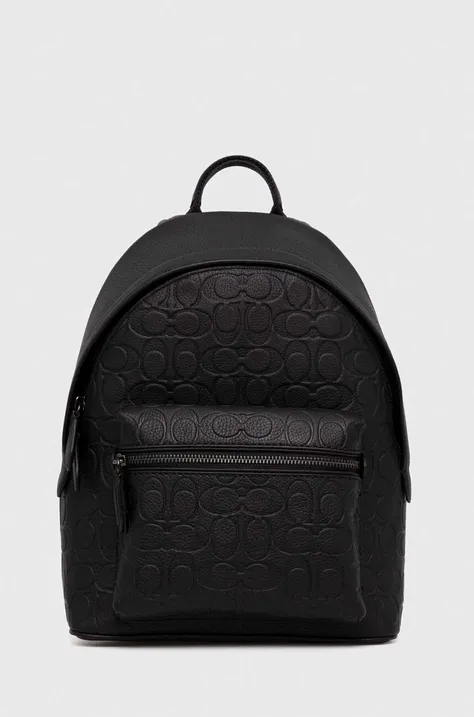 Kožený ruksak Coach pánsky, čierna farba, malý, jednofarebný