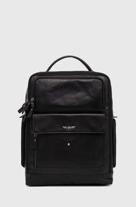 Кожаный рюкзак Aeronautica Militare мужской цвет чёрный большой однотонный