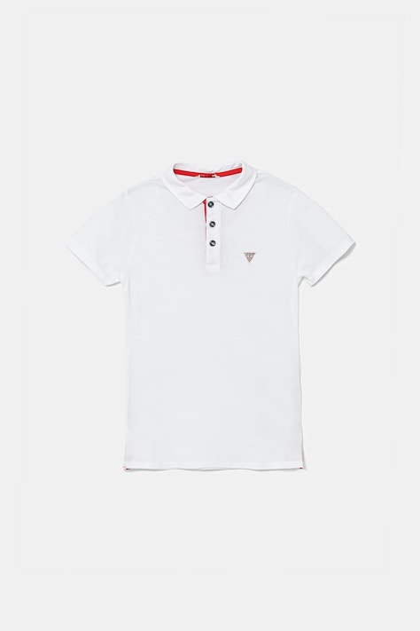 Guess polo bawełniane dziecięce kolor biały gładki