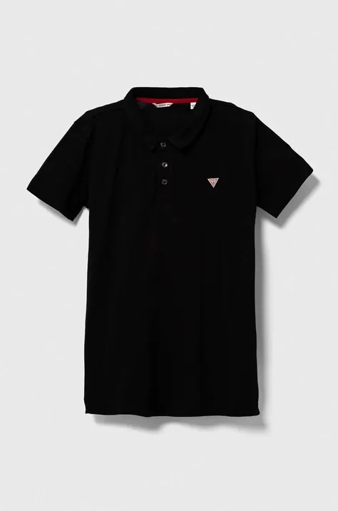 Guess tricouri polo din bumbac pentru copii culoarea negru, neted