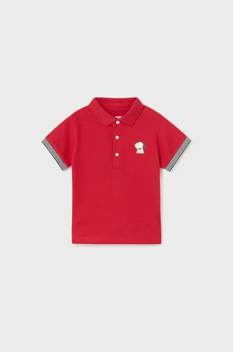 Дитяча бавовняна футболка поло Mayoral колір червоний з принтом