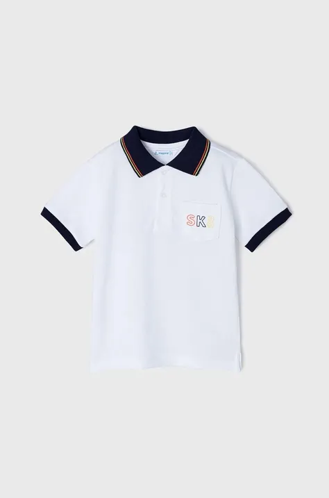 Mayoral tricouri polo din bumbac pentru copii culoarea alb, cu imprimeu