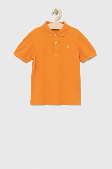 Детска памучна тениска с яка United Colors of Benetton в оранжево с изчистен дизайн