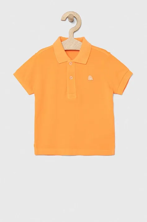 Детское хлопковое поло United Colors of Benetton цвет оранжевый однотонное