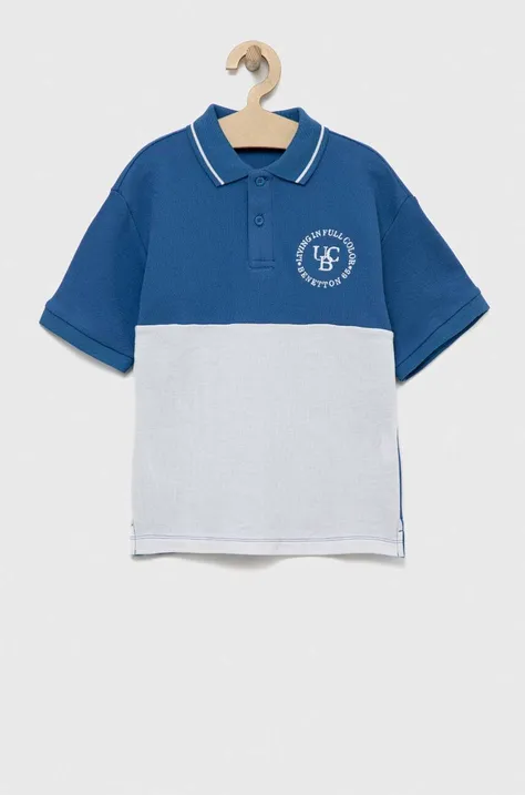 Детска памучна тениска с яка United Colors of Benetton в синьо с десен