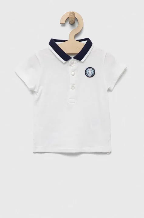 Бебешка тениска с яка United Colors of Benetton в бяло с апликация