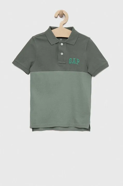 Παιδικά βαμβακερά μπλουζάκια πόλο GAP χρώμα: πράσινο