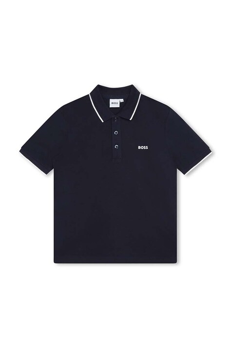 BOSS tricouri polo din bumbac pentru copii culoarea albastru marin, cu imprimeu