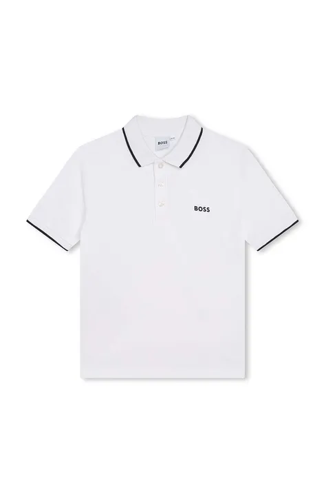 Παιδικά βαμβακερά μπλουζάκια πόλο BOSS χρώμα: άσπρο