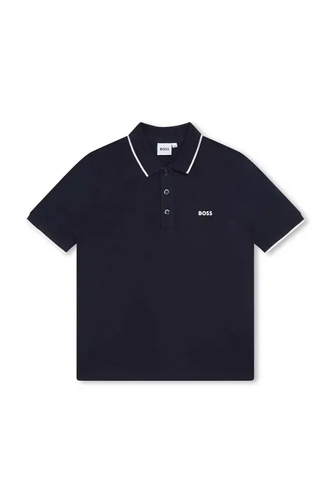 BOSS tricouri polo din bumbac pentru copii culoarea albastru marin, cu imprimeu