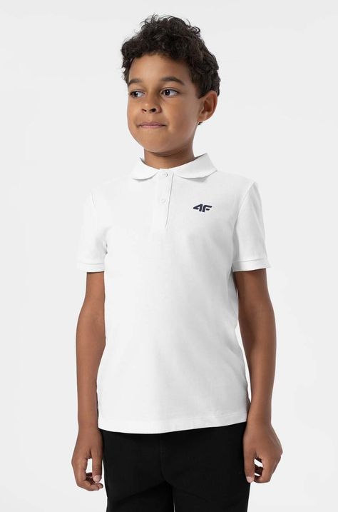 Детска памучна тениска с яка 4F M295 в бяло с изчистен дизайн