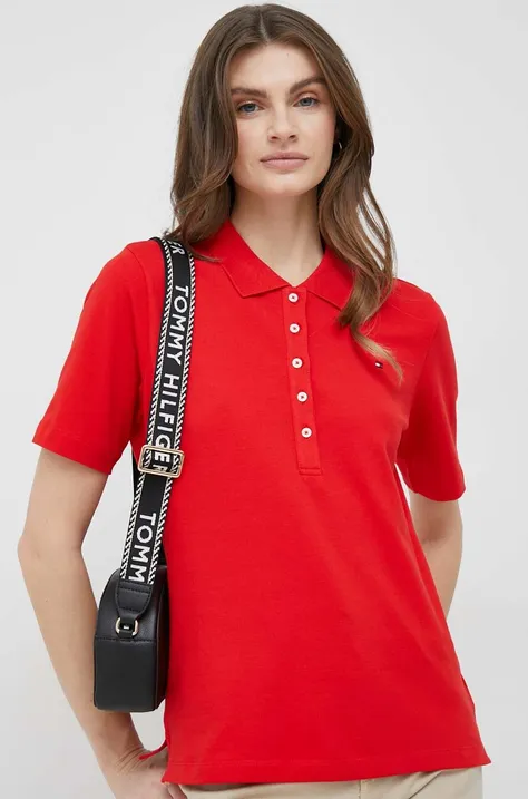 Polo majica Tommy Hilfiger za žene, boja: crvena, WW0WW37820