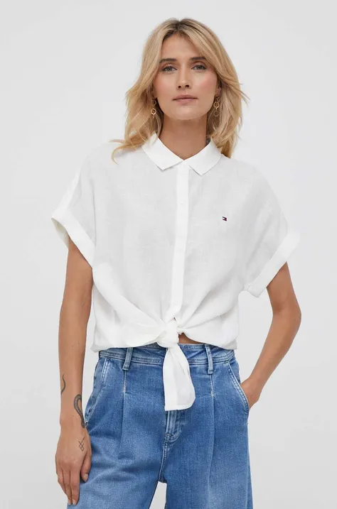 Lanena košulja Tommy Hilfiger boja: bijela, relaxed, s klasičnim ovratnikom