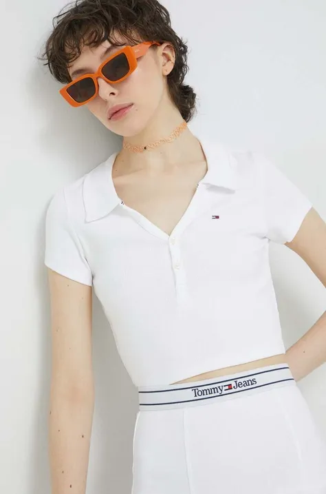 Polo majica Tommy Jeans za žene, boja: bijela