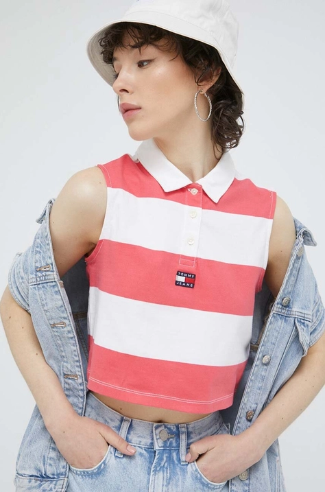 Βαμβακερό Top Tommy Jeans χρώμα: ροζ