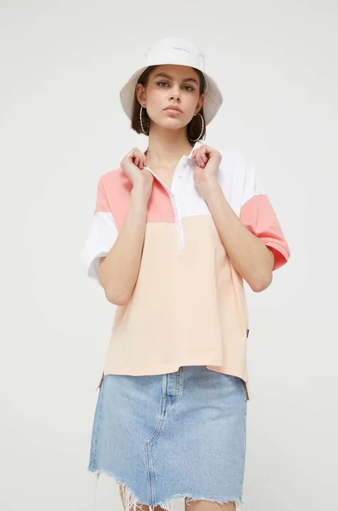 Βαμβακερό μπλουζάκι πόλο Converse χρώμα: ροζ