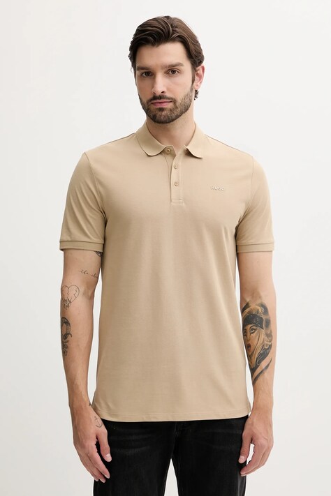 HUGO pamut póló sötétkék, sima, 50466182