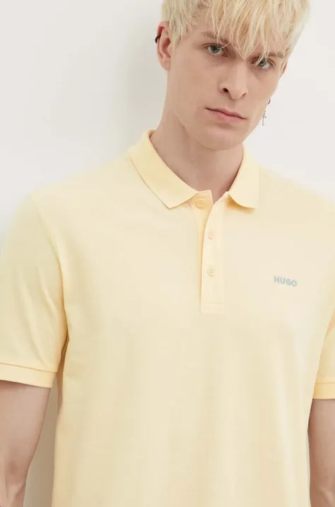 Bavlnené polo tričko HUGO béžová farba, jednofarebný