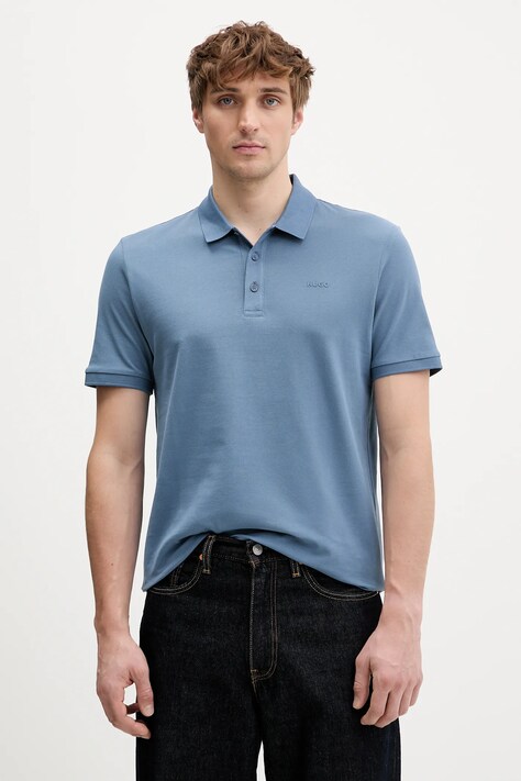 Хлопковое поло HUGO Donos222 цвет синий однотонное 50466182