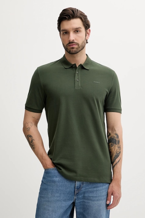 Bombažen polo HUGO mornarsko modra barva, 50466182