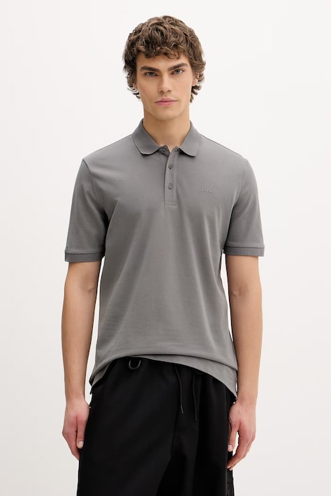 HUGO polo bawełniane Donos222 kolor szary gładki 50466182