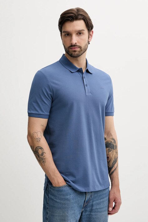 HUGO polo de bumbac culoarea bleumarin, uni, 50466182