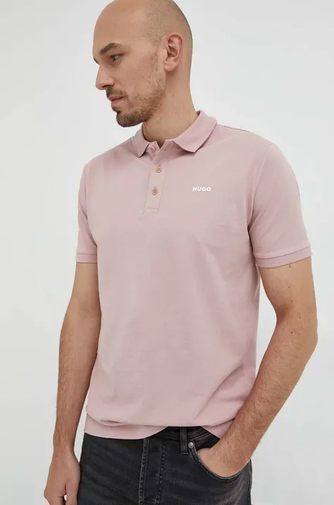 Pamučna polo majica HUGO boja: ružičasta, jednobojni model