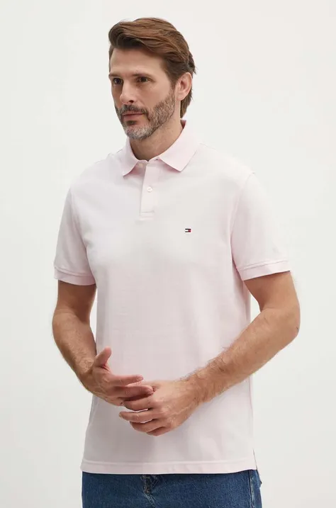 Polo majica Tommy Hilfiger za muškarce, boja: ružičasta, glatki model