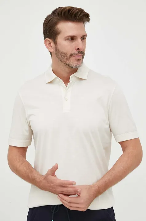Polo majica BOSS za muškarce, boja: bež, glatki model