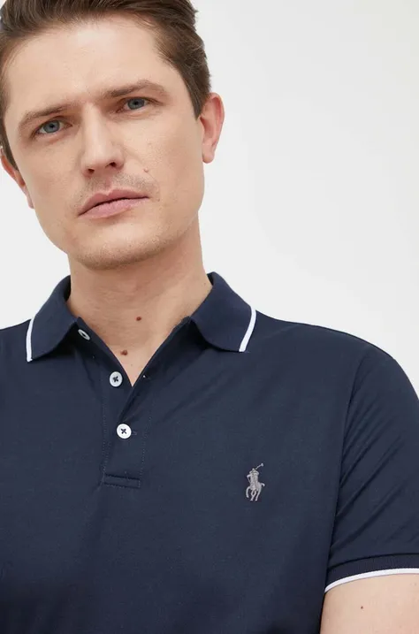 Тениска с яка Polo Ralph Lauren в тъмносиньо с апликация