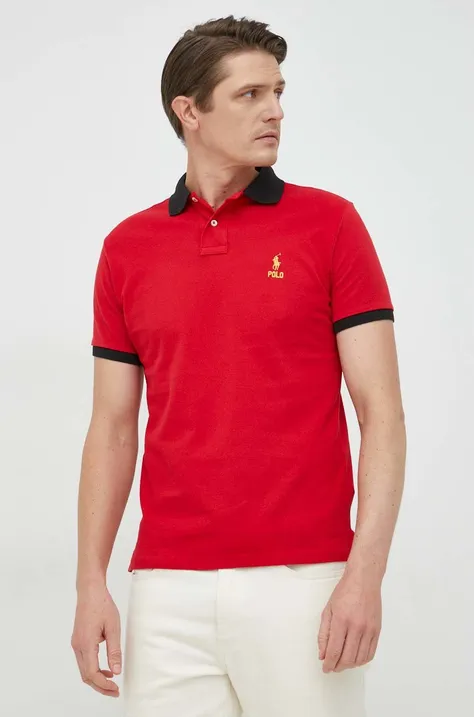Βαμβακερό μπλουζάκι πόλο Polo Ralph Lauren χρώμα: κόκκινο