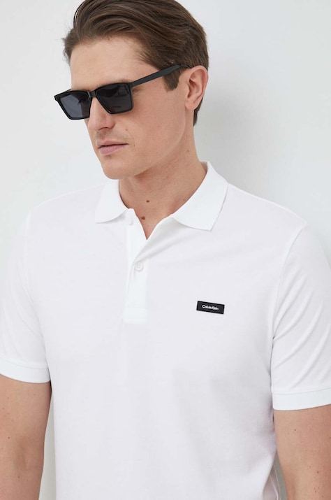 Calvin Klein tricou polo bărbați, culoarea alb, uni K10K111196