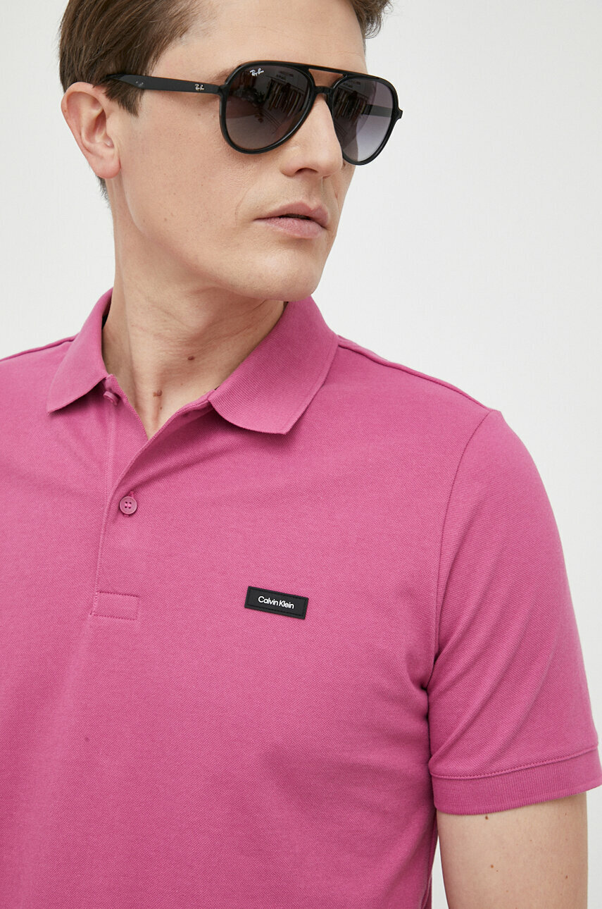 Calvin Klein polo męski kolor fioletowy gładki