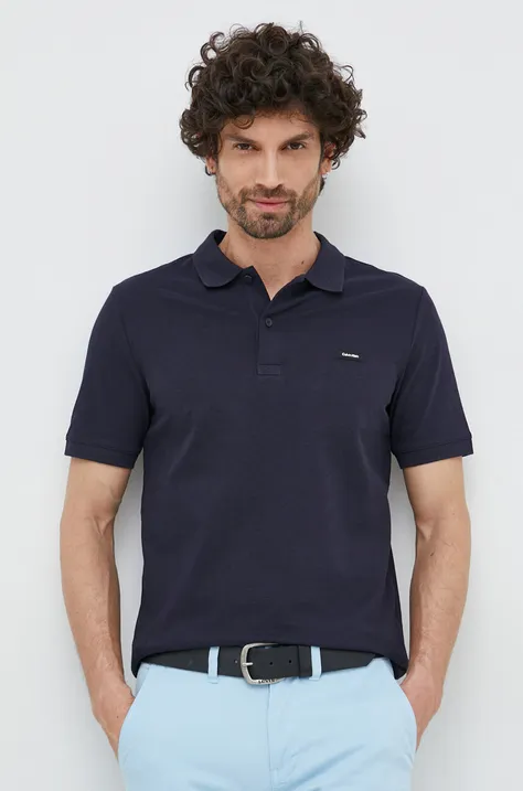 Polo tričko Calvin Klein pánske, tmavomodrá farba, jednofarebné, K10K111196