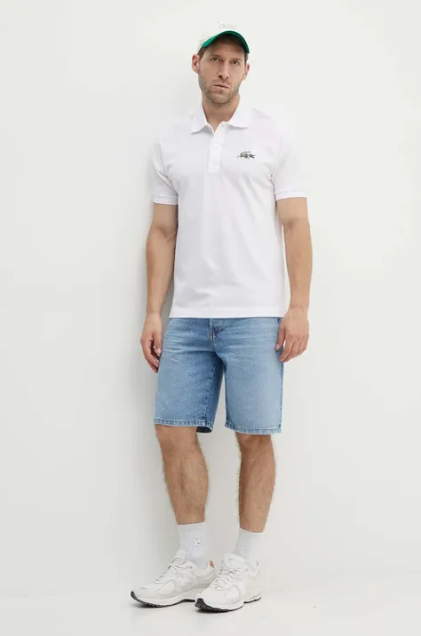 Pamučna polo majica Lacoste x Netflix boja: bijela, s aplikacijom, PH7057-VIR