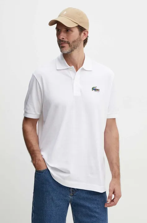 Lacoste polo de bumbac x Netflix culoarea alb, cu imprimeu PH7057-VIR