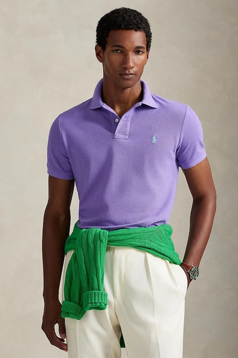 Pamučna polo majica Polo Ralph Lauren boja: ljubičasta, jednobojni model, 710782592
