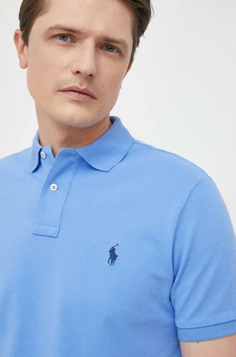Памучна тениска с яка Polo Ralph Lauren в синьо с изчистен дизайн 710782592