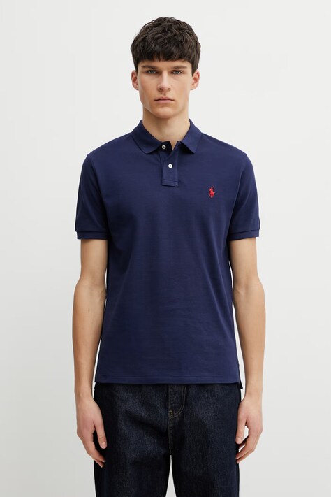 Polo Ralph Lauren cotton polo shirt navy blue color smooth