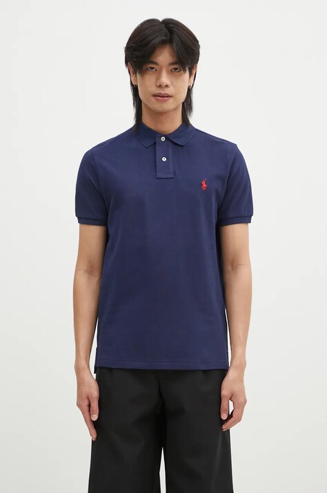 Polo Ralph Lauren cotton polo shirt navy blue color smooth